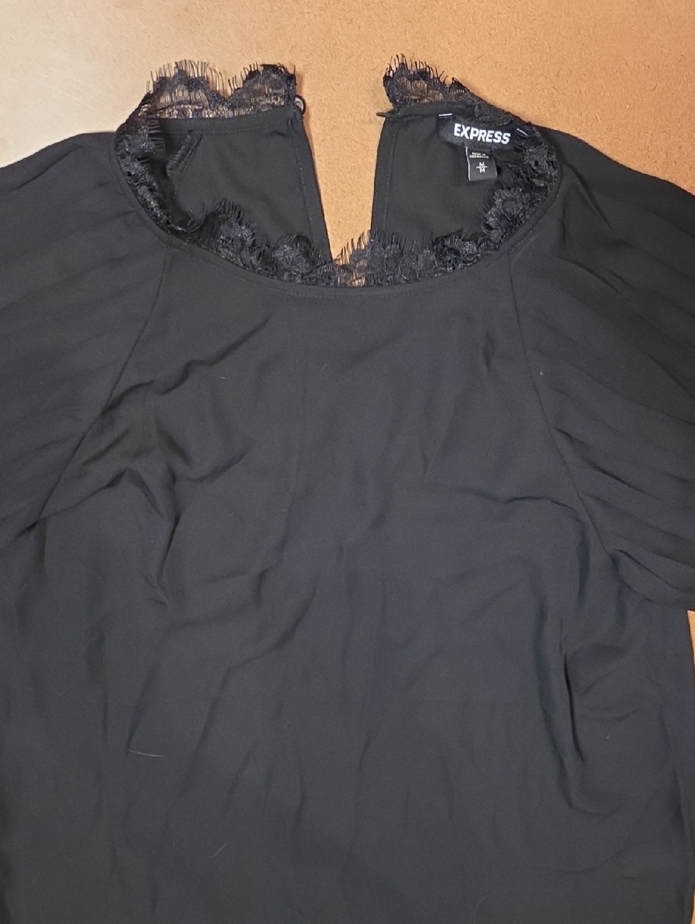 Express Black Lace-Trim Scoop Neck Top